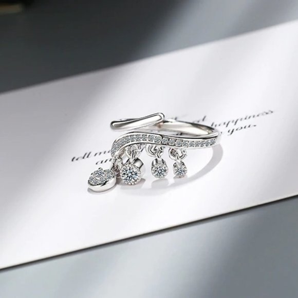 NEW Sterling Silver Diamond Drop Adjustable Ring - Picture 7 of 8
